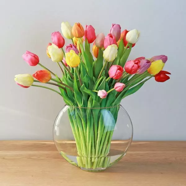 assorted tulip flowers in a bowl vase