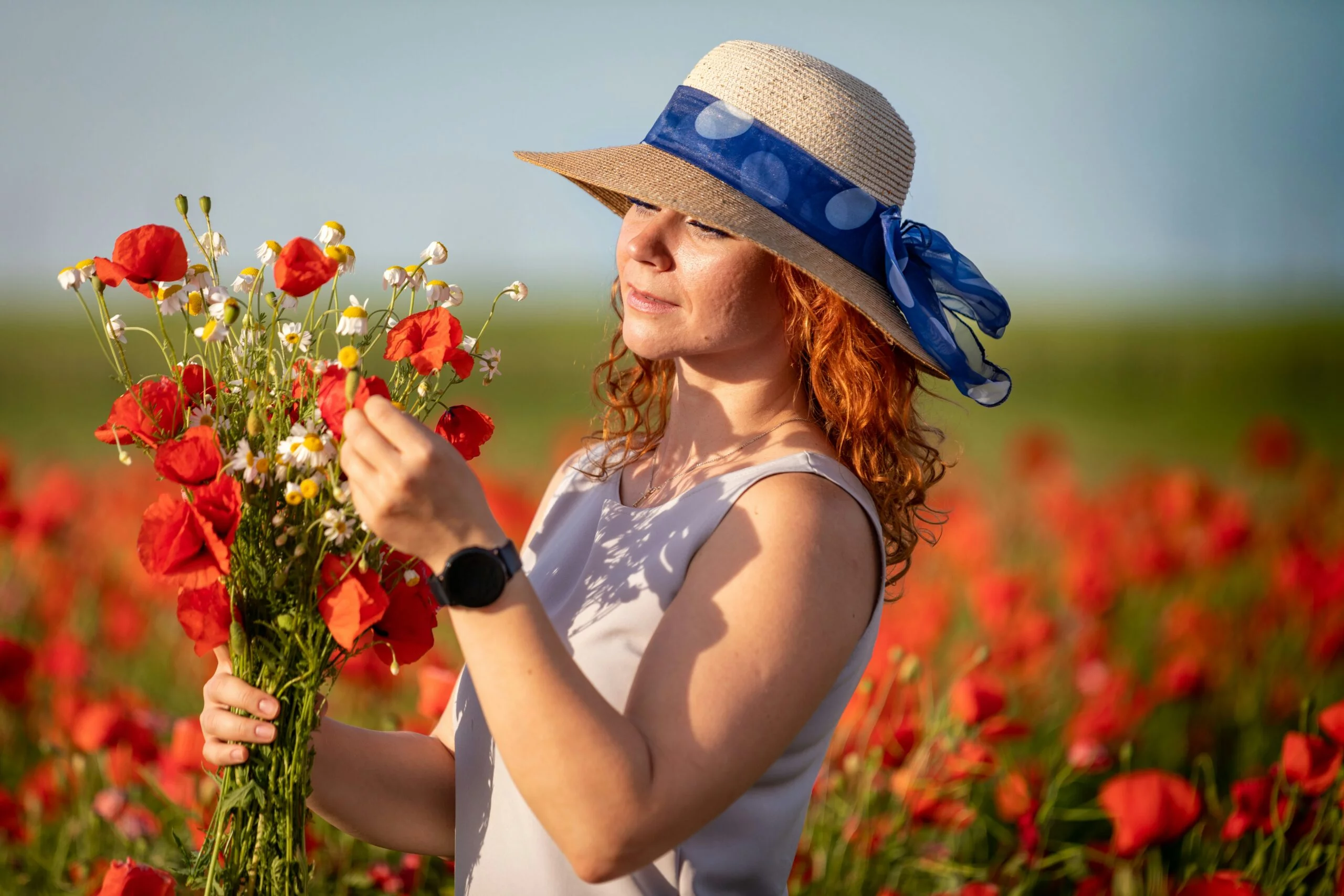 picking flowers in a meadow