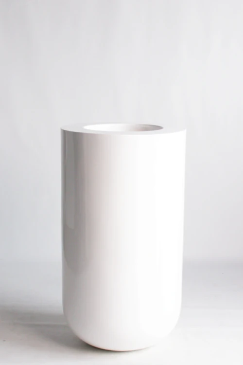 round gloss white fibreglass pill planter
